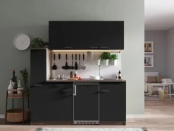 Outlet Respekta Küchenzeile KB180EYS 180 cm -Eiche York Nachbildung Schwarz