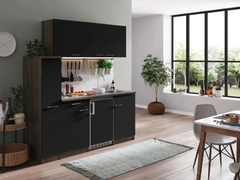Outlet Respekta Küchenzeile KB180EYS 180 cm -Eiche York Nachbildung Schwarz