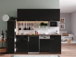 New Respekta Küchenzeile KB225EYSMI 225 cm -Eiche York Nachbildung Schwarz