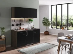 Respekta Küchenzeile KB150EYS 150 cm Schwarz-Eiche York Nachbildung< Single-Küchen|Pantryküchen