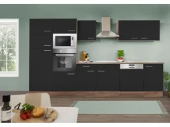 Respekta Einbauküchen<Küchenzeile KB340EYSMIGKE 340 cm Schwarz-Eiche York Nachbildung