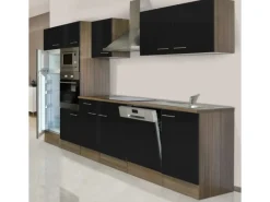 Respekta Einbauküchen<Küchenzeile KB340EYSMIGKE 340 cm Schwarz-Eiche York Nachbildung