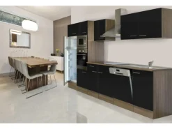 Respekta Einbauküchen<Küchenzeile KB340EYSMIGKE 340 cm Schwarz-Eiche York Nachbildung