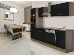 Respekta Kühlschränke|Kochfelder<Küchenzeile KB280EYS 280 cm Schwarz Seidenglanz-Eiche York Nachbildung