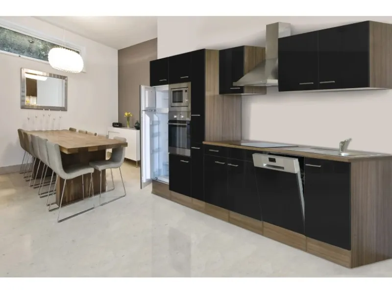 Respekta Küchenzeile KB370EYSMIGKE 370 cm Schwarz Eiche-York Nachbildung< Einbauküchen|Winkelküchen