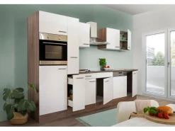 Discount Respekta Küchenzeile KB310EYW 310 cm -Eiche York Nachbildung Weiß Seidenglanz