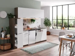 Respekta Küchenzeile KB225EYWC 225 cm -Eiche York Nachbildung Weiß