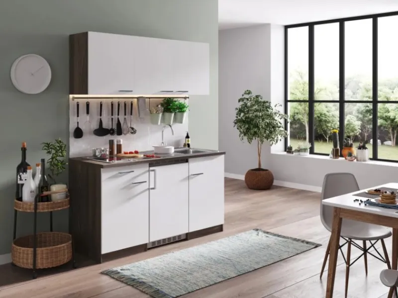 Outlet Respekta Küchenzeile KB150EYWC 150 cm -Eiche York Nachbildung Weiß