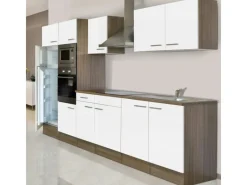 Respekta Einbauküchen|Kühlschränke<Küchenzeile KB330EYWMIGKE 330 cm Weiß Seidengl.-Eiche York Nachbildung