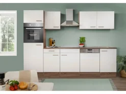 Respekta Küchenzeile KB280EYW 280 cm -Eiche York Nachbildung Weiß Seidenglanz