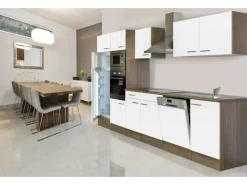 Respekta Einbauküchen|Kochfelder<Küchenzeile KB340EYWMIGKE 340 cm Weiß Seidengl.-Eiche York Nachbildung
