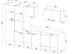 Respekta Einbauküchen|Kochfelder<Küchenzeile KB340EYWMIGKE 340 cm Weiß Seidengl.-Eiche York Nachbildung
