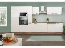 Respekta Küchenzeile KB370EYWMIGKE 370 cm Weiß Seidengl.-Eiche York Nachbildung< Einbauküchen|Kühlschränke