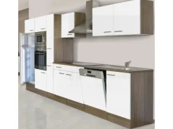 Respekta Küchenzeile KB370EYWMIGKE 370 cm Weiß Seidengl.-Eiche York Nachbildung< Einbauküchen|Kühlschränke