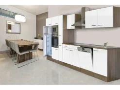 Respekta Küchenzeile KB370EYWMIGKE 370 cm Weiß Seidengl.-Eiche York Nachbildung< Einbauküchen|Kühlschränke