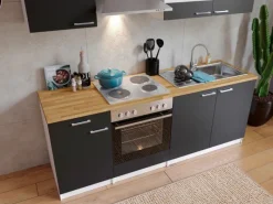 Respekta Herde|Kochfelder<Küchenzeile KB210WG 210 cm -Weiß