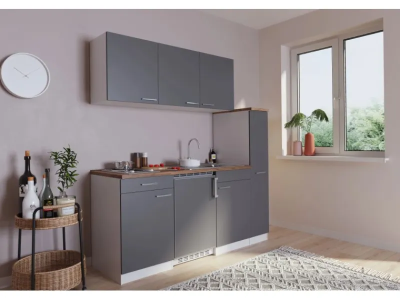 New Respekta Küchenzeile KB180WG 180 cm -Weiß Grau