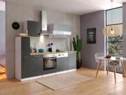 Respekta Küchenzeile KB250WG 250 cm Grau-Weiß< Kochfelder|Herde