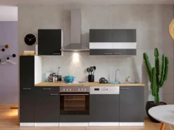 Respekta Küchenzeile KB250WG 250 cm Grau-Weiß< Kochfelder|Herde