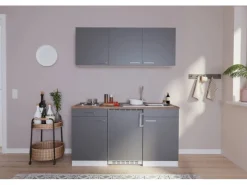 Sale Respekta Küchenzeile KB150WG 150 cm -Weiß Glänzend Grau