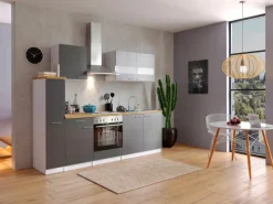 Respekta Herde|Kochfelder<Küchenzeile KB240WG 240 cm Grau-Weiß