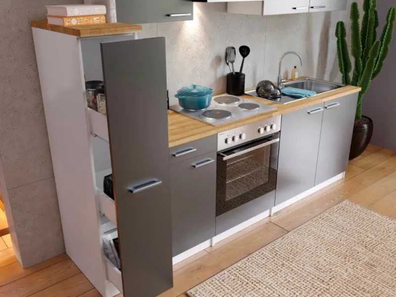 Respekta Herde|Kochfelder<Küchenzeile KB240WG 240 cm Grau-Weiß