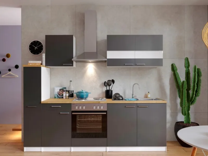 Respekta Herde|Kochfelder<Küchenzeile KB240WG 240 cm Grau-Weiß