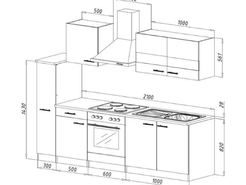Respekta Herde|Kochfelder<Küchenzeile KB240WG 240 cm Grau-Weiß