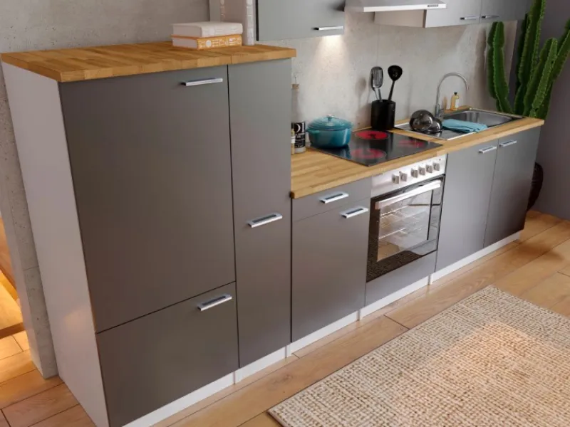 Respekta Einbauküchen|Kühlschränke<Küchenzeile KB300WGC 300 cm -Weiß
