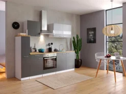 Respekta Herde|Kochfelder<Küchenzeile KB240WGC 240 cm Grau-Weiß