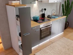 Respekta Herde|Kochfelder<Küchenzeile KB240WGC 240 cm Grau-Weiß