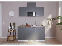 Discount Respekta Küchenzeile KB150WGMIC 150 cm -Weiß Grau