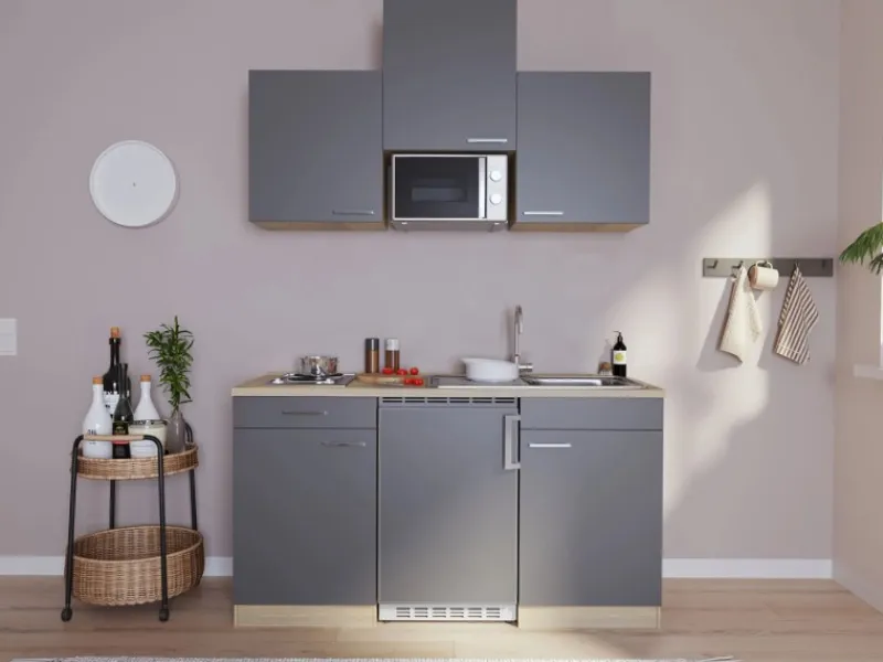 Respekta Pantryküchen|Miniküchen<Küchenzeile KB150WGMI 150 cm -Weiß Glänzend
