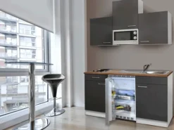 Respekta Pantryküchen|Miniküchen<Küchenzeile KB150WGMI 150 cm -Weiß Glänzend