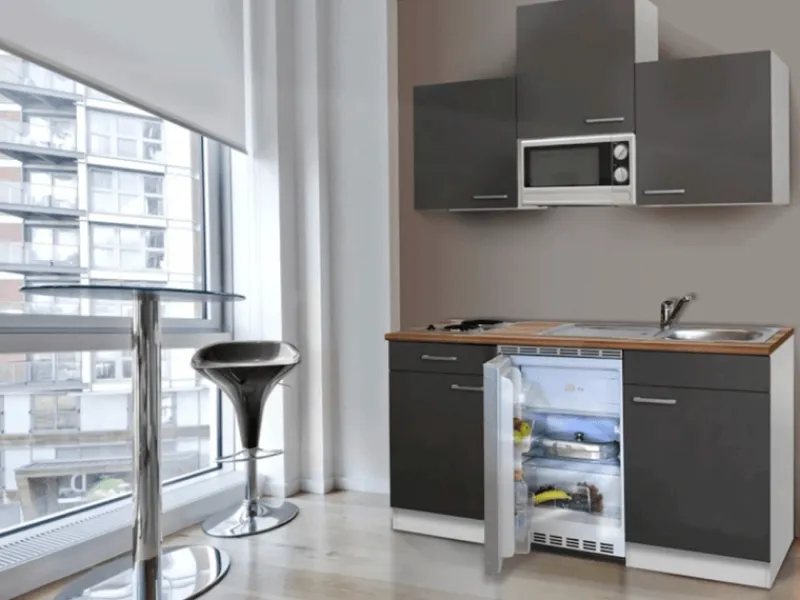 Respekta Pantryküchen|Miniküchen<Küchenzeile KB150WGMI 150 cm -Weiß Glänzend