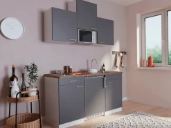 Respekta Pantryküchen|Miniküchen<Küchenzeile KB150WGMI 150 cm -Weiß Glänzend