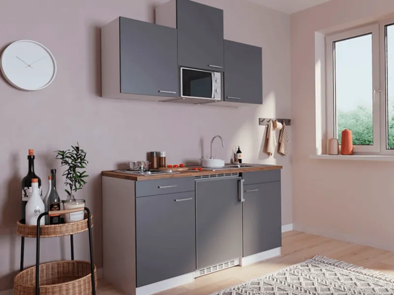 Respekta Pantryküchen|Miniküchen<Küchenzeile KB150WGMI 150 cm -Weiß Glänzend