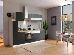 Respekta Herde|Kochfelder<Küchenzeile KB250WS 250 cm Schwarz-Weiß