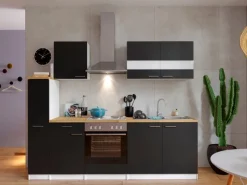 Respekta Küchenzeile KB240WS 240 cm Schwarz-Weiß< Herde|Kochfelder