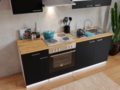 Respekta Küchenzeile KB210WS 210 cm -Weiß< Herde|Kochfelder