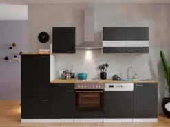 Respekta Küchenzeile KB280WS 280 cm Schwarz-Weiß< Kühlschränke|Einbauküchen