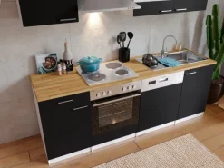 Respekta Herde|Einbauküchen<Küchenzeile KB220WS 220 cm -Weiß