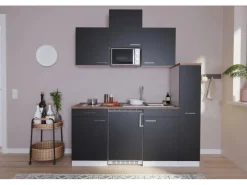 Discount Respekta Küchenzeile KB180WSMIC 180 cm Schwarz-Weiß