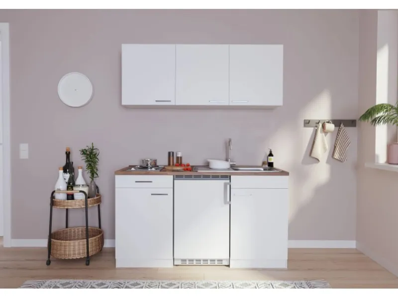 Respekta Single-Küchen|Pantryküchen<Küchenzeile KB150WW 150 cm Glänzend