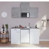 Respekta Single-Küchen|Miniküchen<Küchenzeile KB150WWBMICG 150 cm Weiß-Beton Optik