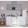 Respekta Single-Küchen|Herde<Küchenzeile KB180WWBMICG 180 cm Weiß-Beton Optik