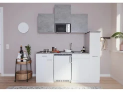 Respekta Single-Küchen|Herde<Küchenzeile KB180WWBMICG 180 cm Weiß-Beton Optik