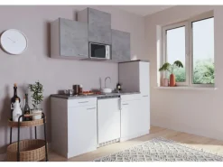 Respekta Single-Küchen|Herde<Küchenzeile KB180WWBMICG 180 cm Weiß-Beton Optik