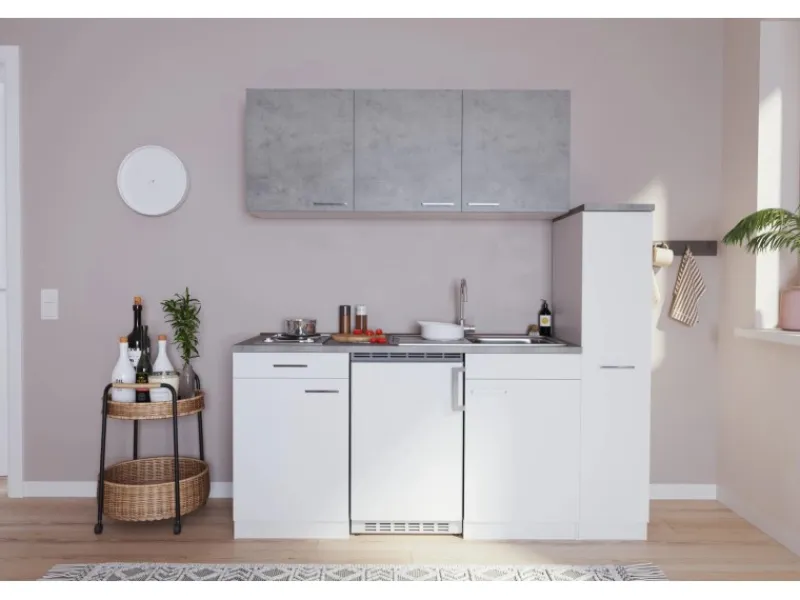 Best Respekta Küchenzeile KB180WWBG 180 cm Weiß-Beton Optik