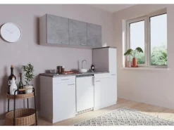 Best Respekta Küchenzeile KB180WWBG 180 cm Weiß-Beton Optik